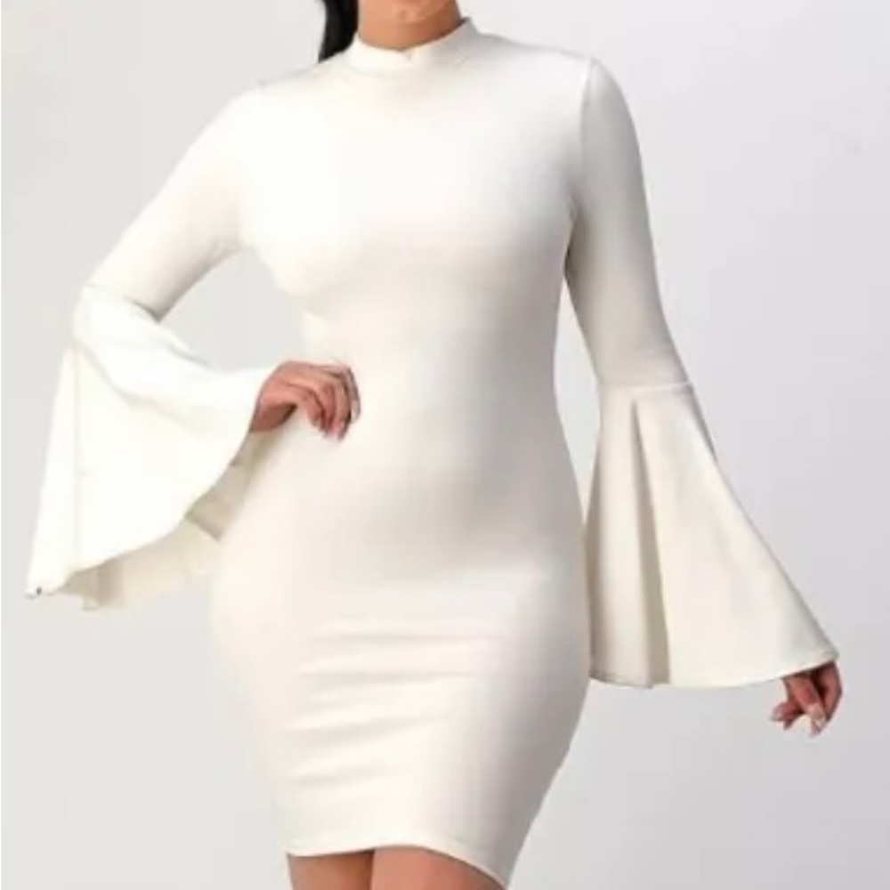 White Bell Sleeved Bodycon Dress